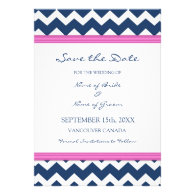 Blue Hot Pink Wedding Save the Date Card