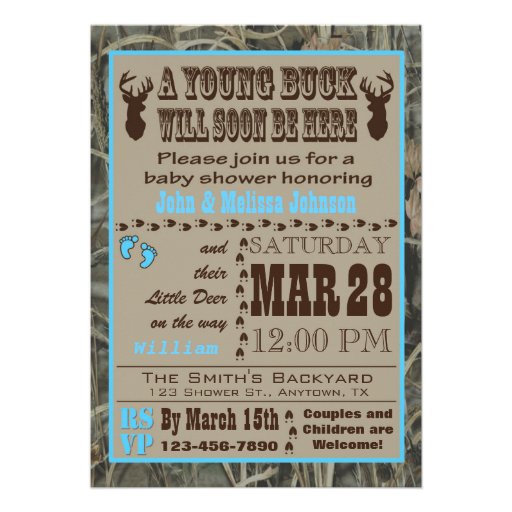 Blue Hunting Camo Baby Shower Invitations Card