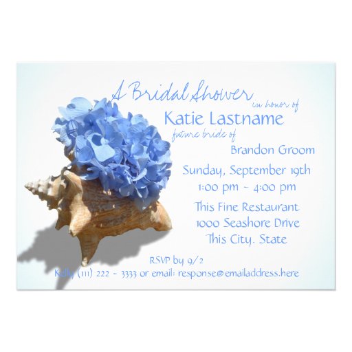 Blue Hydrangea and Seashell Bridal Shower Invitation
