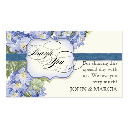 Blue Hydrangea Bracket Floral Formal Wedding Business Cards (back side)