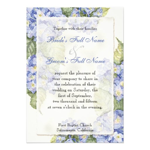 Blue Hydrangea Bracket Floral Formal Wedding Personalized Invite
