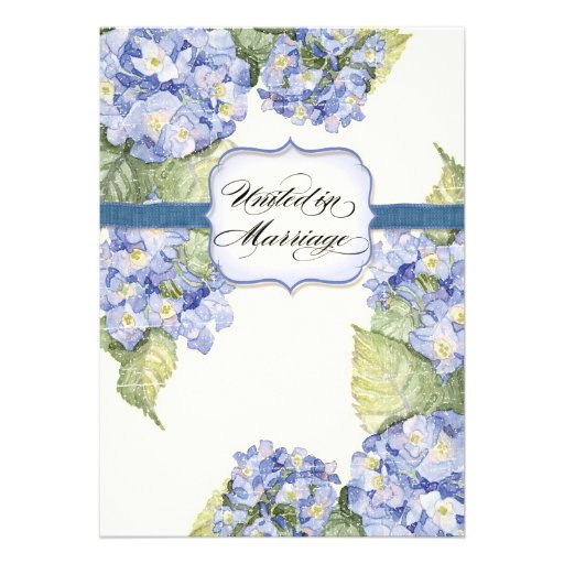 Blue Hydrangea Bracket Floral Formal Wedding Personalized Invite