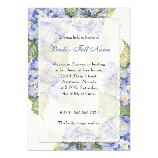 Blue Hydrangea Bracket Floral Formal Wedding Personalized Announcement