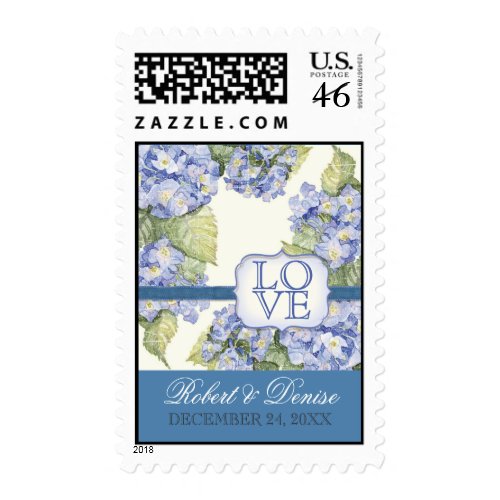 Blue Hydrangea Bracket Ribbon Wedding Love Postage stamp