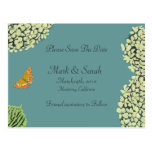 Blue Hydrangea & Butterfly Save The Date postcards