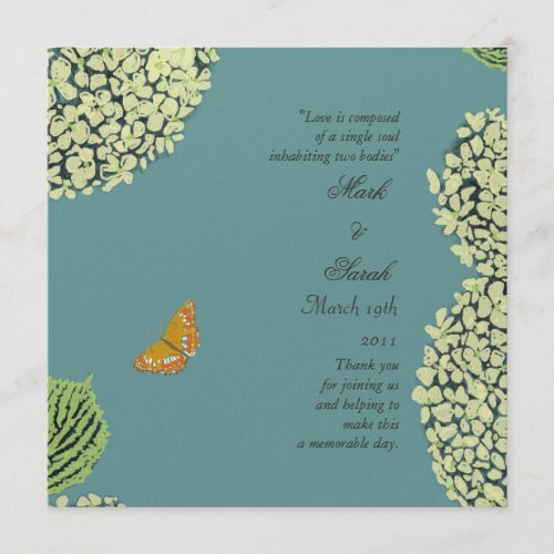 Blue Hydrangea Butterfly Wedding Program invitation