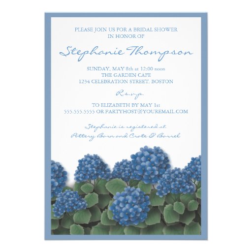Blue Hydrangea Flowers Bridal Shower Invitation