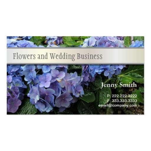 Blue hydrangea flowers business card (front side)