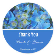 blue hydrangea flowers thank you round sticker