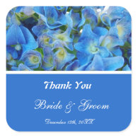 blue hydrangea flowers thank you square stickers