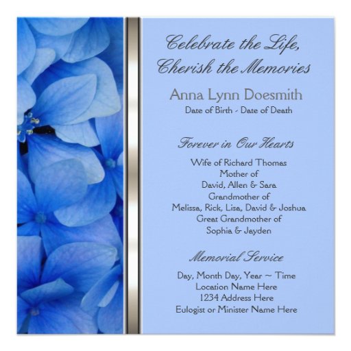 Blue Hydrangea Funeral Announcements