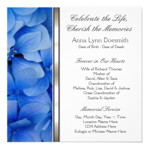 Blue Hydrangea Funeral Announcements