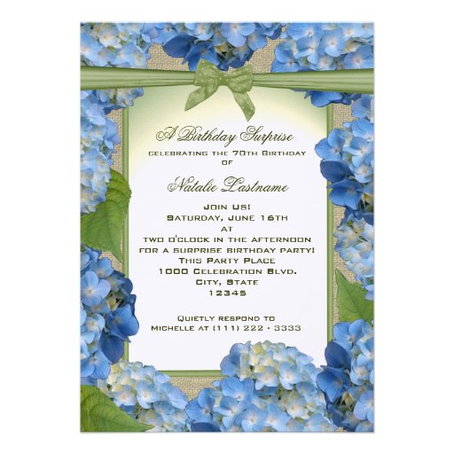 Blue Hydrangea Garden Party Birthday Custom Invite