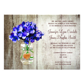 Blue Hydrangea Mason Jar Wedding Invitations