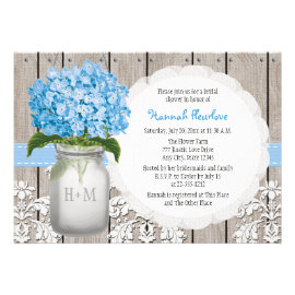 Blue Hydrangea Monogrammed Mason Jar Bridal Shower Invite
