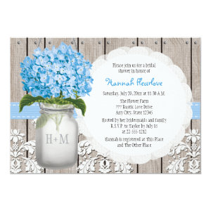 Blue Hydrangea Monogrammed Mason Jar Bridal Shower 5x7 Paper Invitation Card