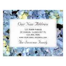 Blue Hydrangea New Address Personalized Invitation