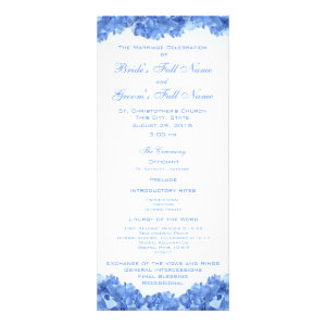 Blue Hydrangea Wedding Program Full Color Rack Card