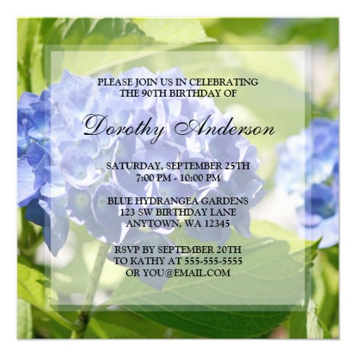 Blue Hydrangeas 90th Birthday Party Invitations