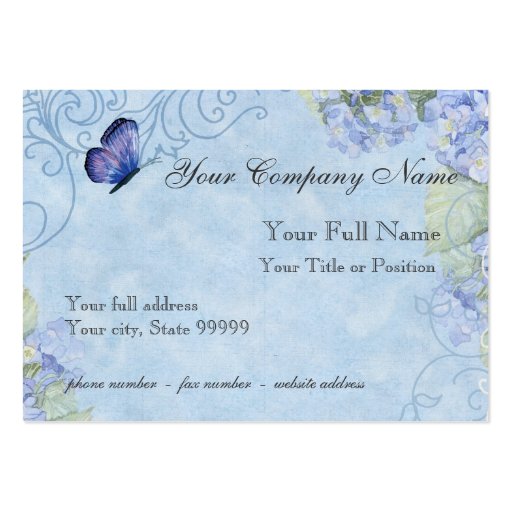 Blue Hydrangeas, Butterfly & Swirl Modern Floral Business Card