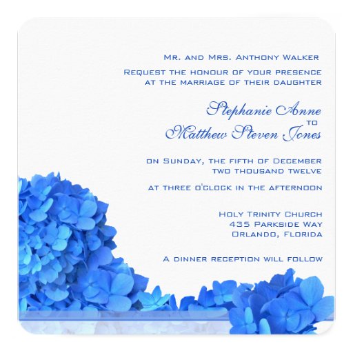 Blue Hydrangeas Garland Wedding Invitations 2, Sky