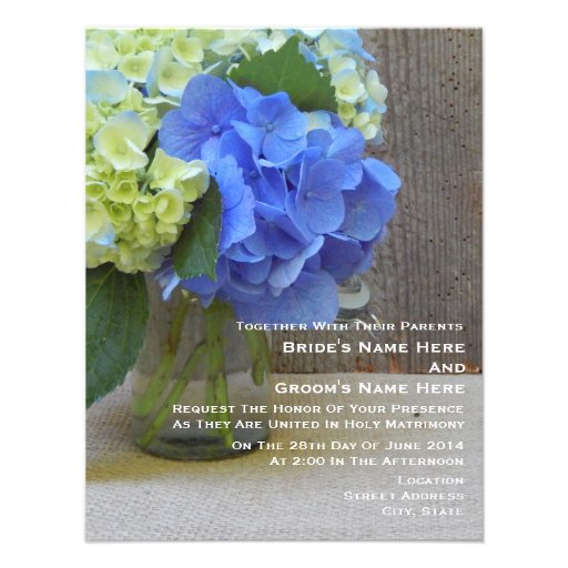 Blue Hydrangeas In A Mason Jar Wedding Invitation