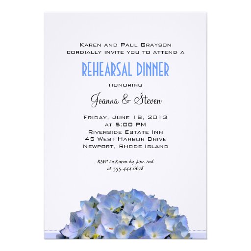 Blue Hydrangeas Linen Rehearsal Dinner Invite