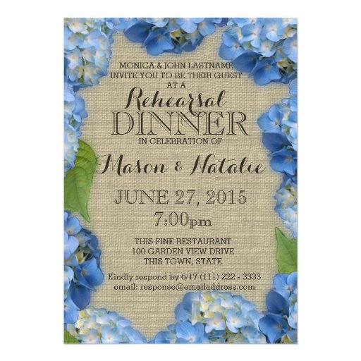 Blue Hydrangeas Rehearsal Dinner 5x7 Personalized Announcements