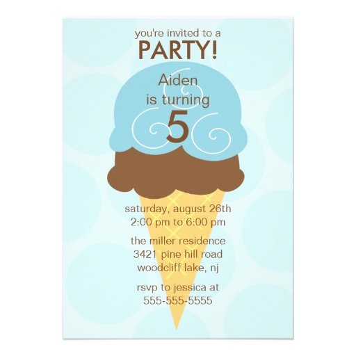 Blue Ice Cream Cone Birthday Invitation