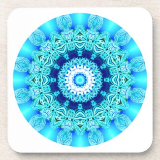 Blue Ice Lace Mandala, Abstract Aqua Beverage Coaster