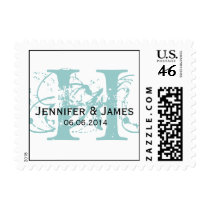 Blue Initial H Names Date Wedding Postage