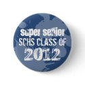 Blue ink splatter school senior class of grunge button