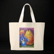 Blue Iris And Fruit Pear Painting Art - Multi bags