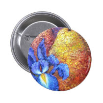 Blue Iris And Fruit Pear Painting Art - Multi buttons