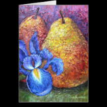 Blue Iris And Fruit Pear Painting Art - Multi cards