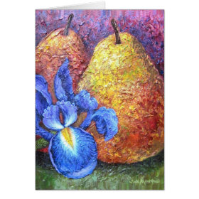 Blue Iris And Fruit Pear Painting Art - Multi Greeting Card