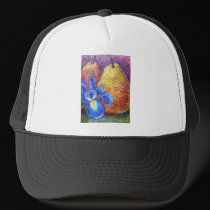 Blue Iris And Fruit Pear Painting Art - Multi hats