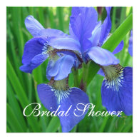 Blue iris flowers bridal shower invitations.