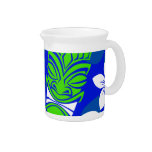 Blue Island Floral Tiki Masks Beverage Pitcher