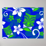 Blue Island Floral Tiki Masks Poster