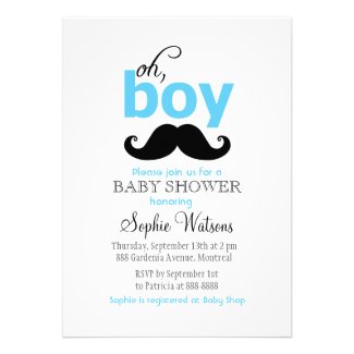 Blue It&#39;s a Boy Mustache Baby Shower Invitations