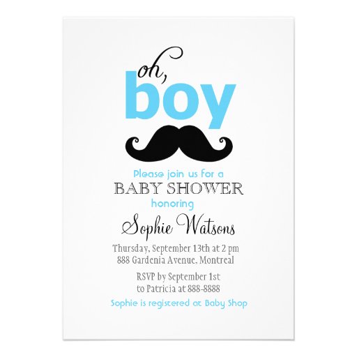 Blue It39;s a Boy Mustache Baby Shower Invitations 5quot; X 7quot; Invita