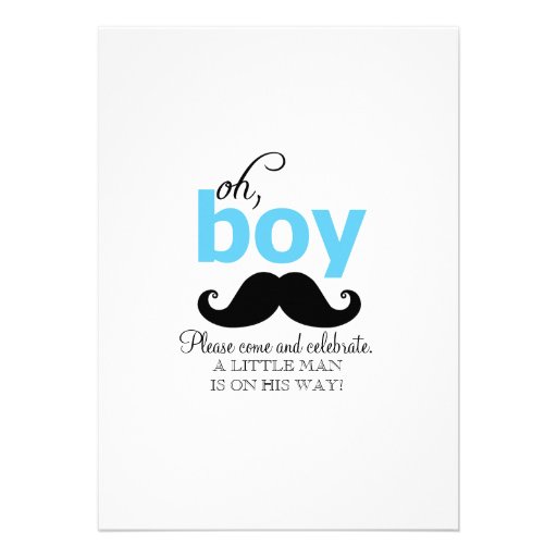 Blue It's a Boy Mustache Baby Shower Invitations