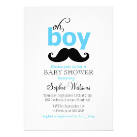 Blue It's a Boy Mustache Baby Shower Invitations