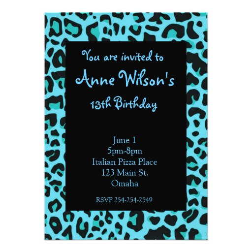 Blue Jaguar Print Girls Invitation