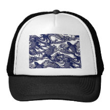 Blue Japanese Tattoo Koi Fish Pattern Hats