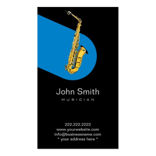 Blue Jazz Saxophone Musician Dark Profile Card Business Cards (front side)