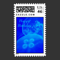 Blue Jellyfish Happy Birthday Stamp stamps