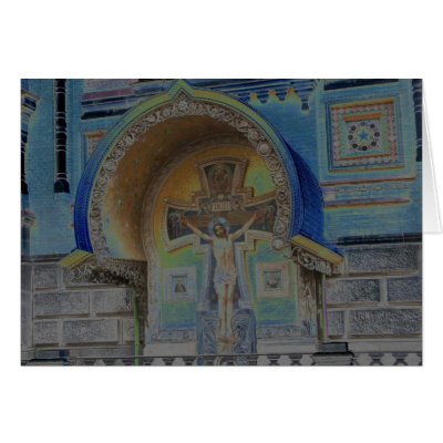 Blue Jesus on Cross Greeting Cards by msandorm