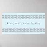 Blue Jewel Lace Birthday Party Banner Print